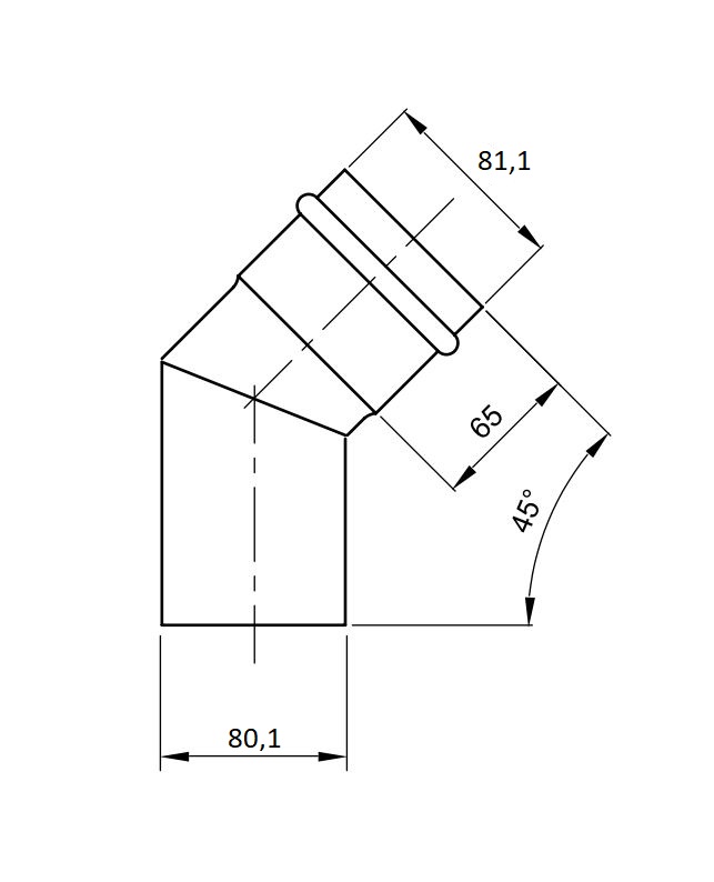 Rohrbogen 45* 80mm für Pelletöfen