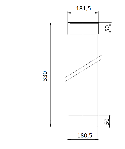 501099-Drawing Edelstahl Ofenrohr 33cm. einwandig Ø180mm